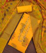 yellow banarasi handwork unstitched dress material