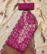 magenta viscose banarasi handwork unstitched dress material