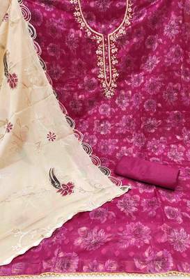 magenta viscose banarasi handwork unstitched dress material 3