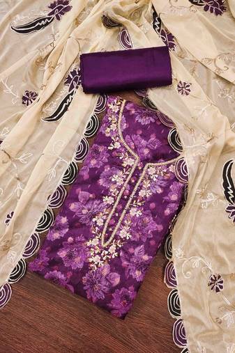 purple viscose banarasi handwork unstitched dress material