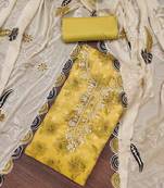 yellow viscose banarasi handwork unstitched dress material