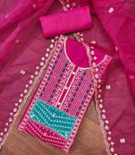 magenta roman cotton silk embroidered unstitched dress material