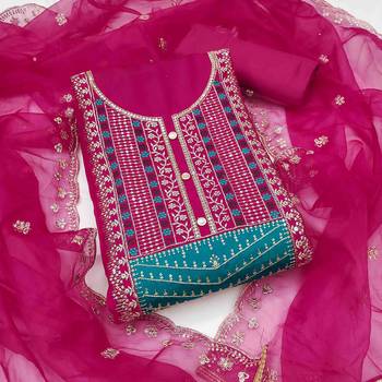 magenta roman cotton silk embroidered unstitched dress material 2