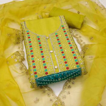 lime roman cotton silk embroidered unstitched dress material 2