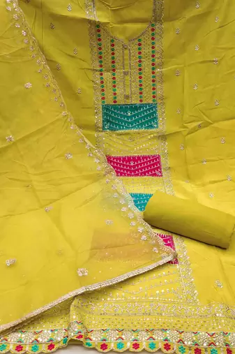lime roman cotton silk embroidered unstitched dress material