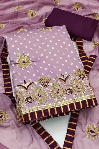 lavender roman cotton silk embroidered unstitched dress material
