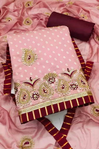 peach roman cotton silk embroidered unstitched dress material