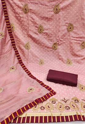 peach roman cotton silk embroidered unstitched dress material 3