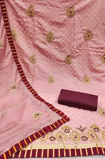 peach roman cotton silk embroidered unstitched dress material