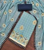 sky blue roman cotton silk embroidered unstitched dress material