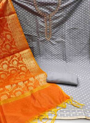 grey banarasi jacquard handwork unstitched dress material 3