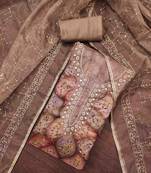 brown viscose organza handwork unstitched dress material