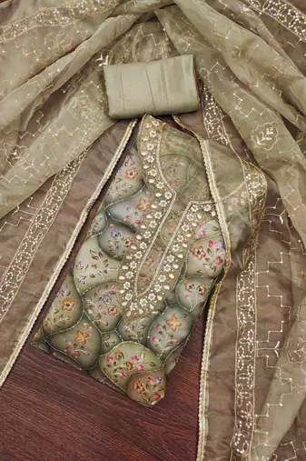 mehndi viscose organza handwork unstitched dress material