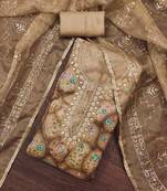 coffee viscose organza handwork unstitched dress material