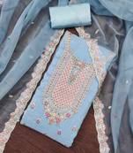 blue viscose embroidered unstitched dress material