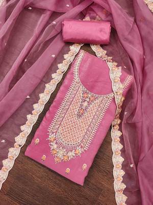 pink viscose embroidered unstitched dress material 1