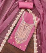 pink viscose embroidered unstitched dress material