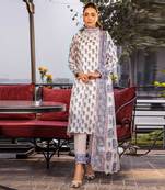 Floral printed rayon Kurti and pant set with printed dupatta