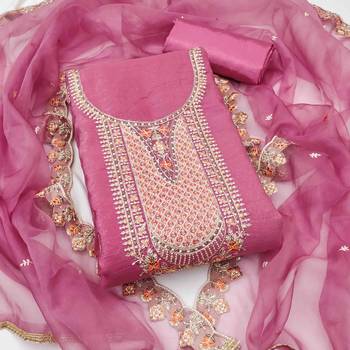 pink viscose embroidered unstitched dress material 2