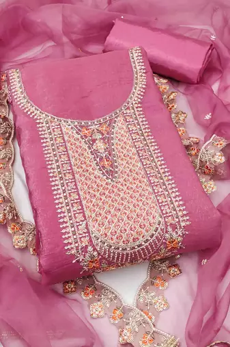 pink viscose embroidered unstitched dress material