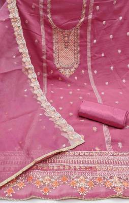 pink viscose embroidered unstitched dress material 3
