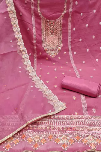 pink viscose embroidered unstitched dress material