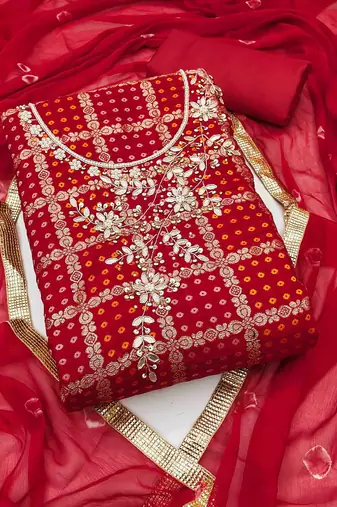 magenta roman cotton silk handwork unstitched dress material