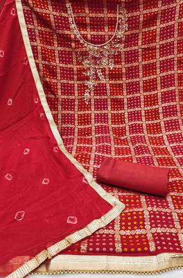 magenta roman cotton silk handwork unstitched dress material 3