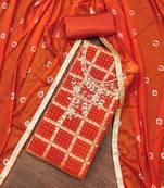 orange roman cotton silk handwork unstitched dress material