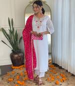 Embroidered BSY Viscose Fabric Straight Kurta, Pant and Dupatta Set