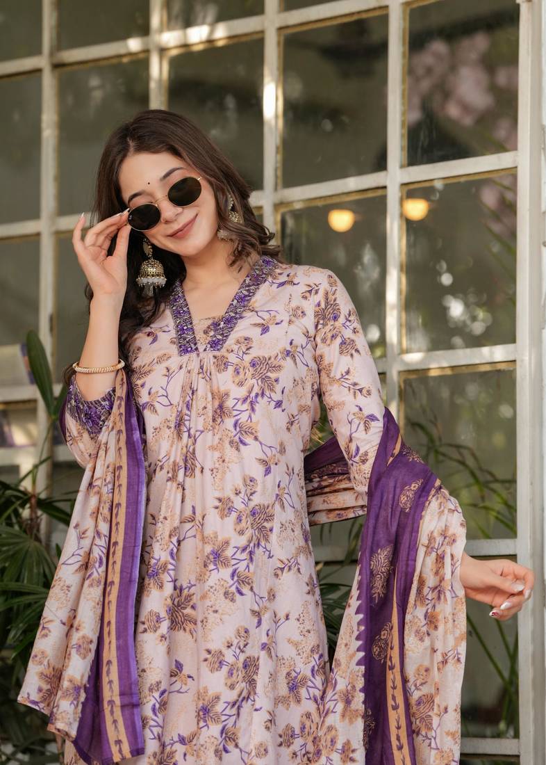 Women's Printed Pure Cotton Fabric Straight Kurta, Pant and Dupatta Set