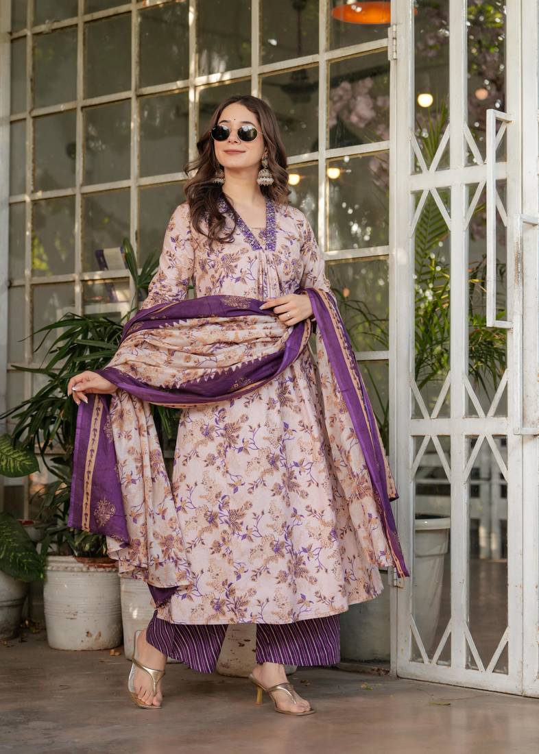 Women's Printed Pure Cotton Fabric Straight Kurta, Pant and Dupatta Set