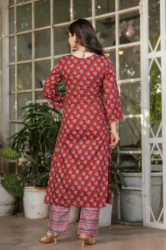 Women's Printed Pure Cotton Straight Kurta Pant and Dupatta Set