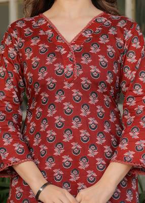 Women's Printed Pure Cotton Straight Kurta Pant and Dupatta Set 4