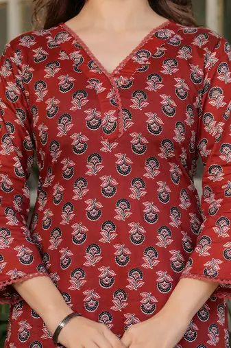 Women's Printed Pure Cotton Straight Kurta Pant and Dupatta Set