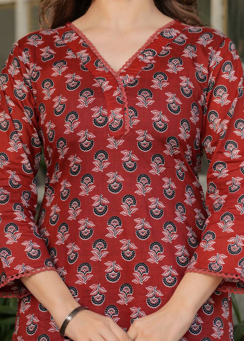 Women's Printed Pure Cotton Fabric Straight Kurta, Pant and Dupatta Set