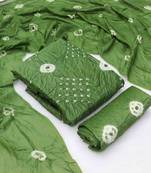 green chanderi cotton bandhni unstitched dress material