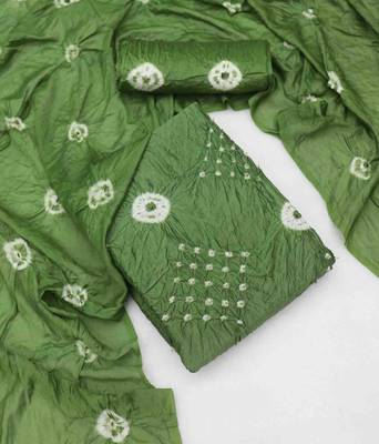 green chanderi cotton bandhni unstitched dress material 2