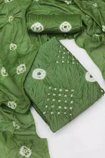 green chanderi cotton bandhni unstitched dress material