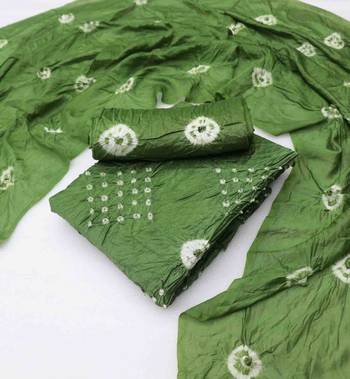 green chanderi cotton bandhni unstitched dress material 3