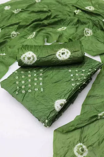 green chanderi cotton bandhni unstitched dress material