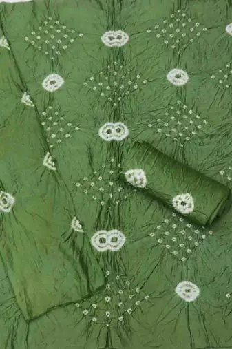 green chanderi cotton bandhni unstitched dress material