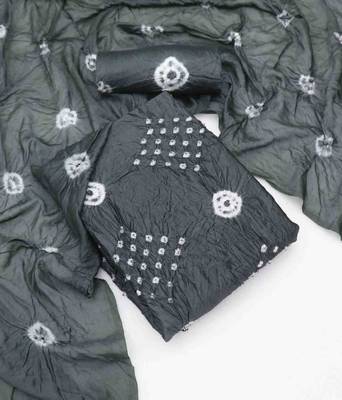 grey chanderi cotton bandhni unstitched dress material 2