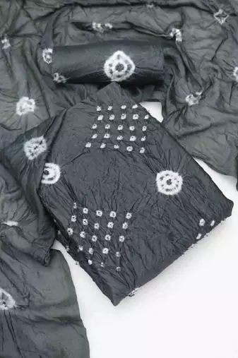 grey chanderi cotton bandhni unstitched dress material
