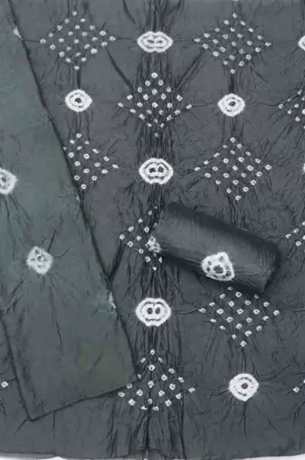 grey chanderi cotton bandhni unstitched dress material