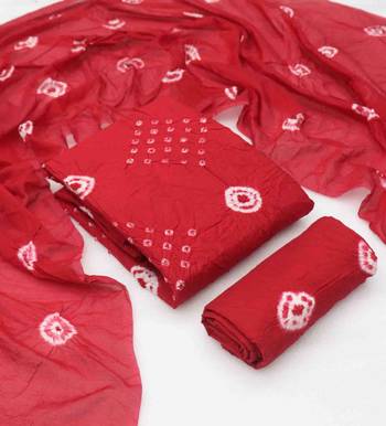 red chanderi cotton bandhni unstitched dress material 1