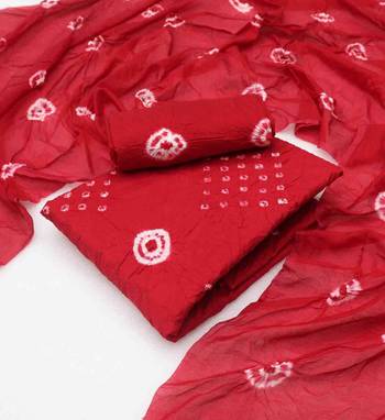 red chanderi cotton bandhni unstitched dress material 3