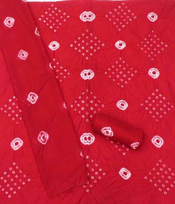 red chanderi cotton bandhni unstitched dress material 4