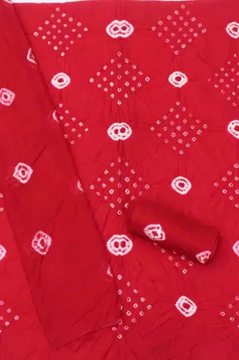 red chanderi cotton bandhni unstitched dress material