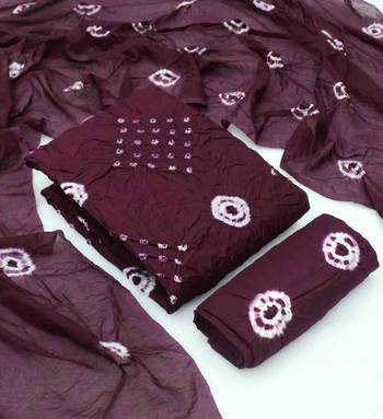 wine chanderi cotton bandhni unstitched dress material 1